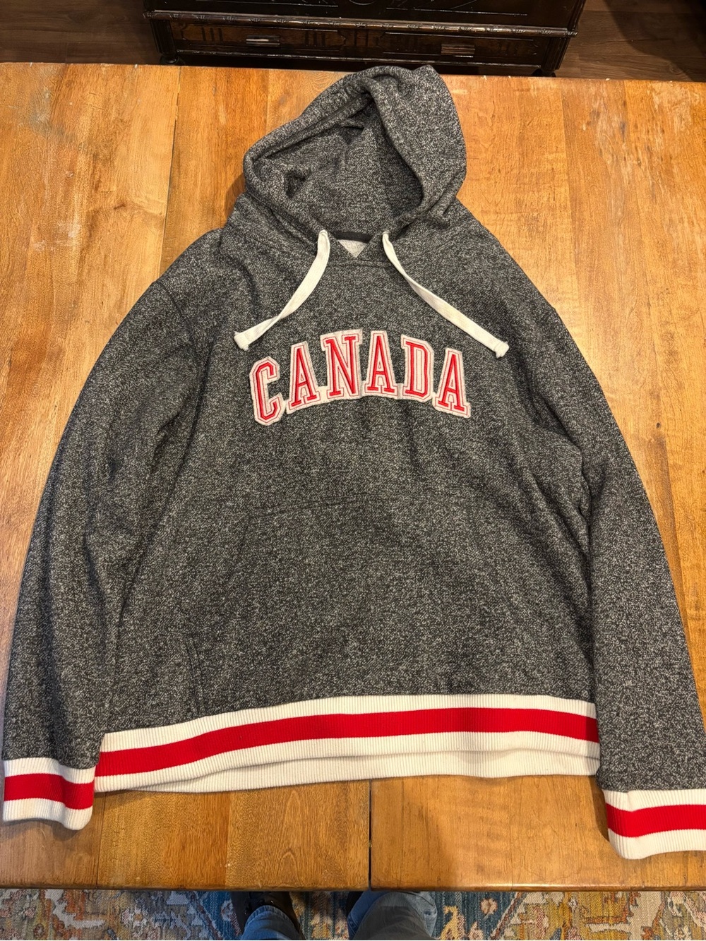 Canada Hooded Sweater - Gray with Red and White Trim